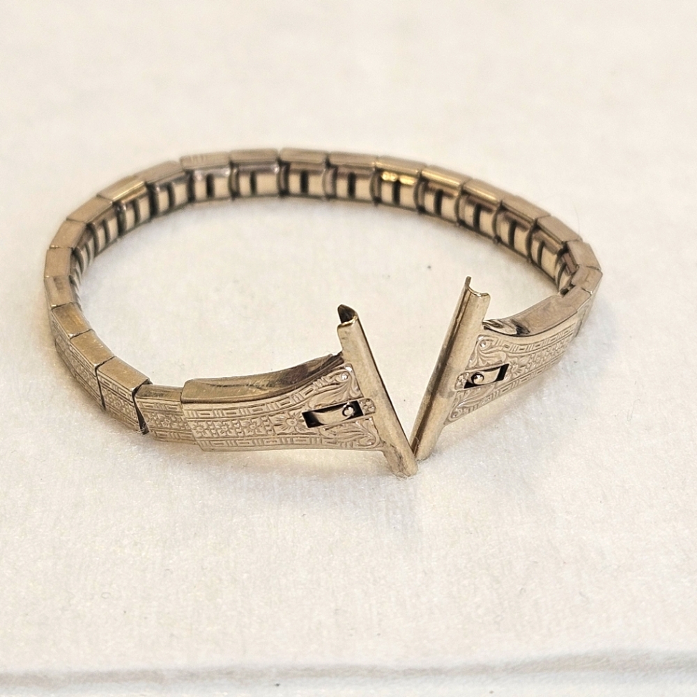 Vintage Hadley 10mm Art Deco White Gold-Filled Expansion Bracelet 12k GF